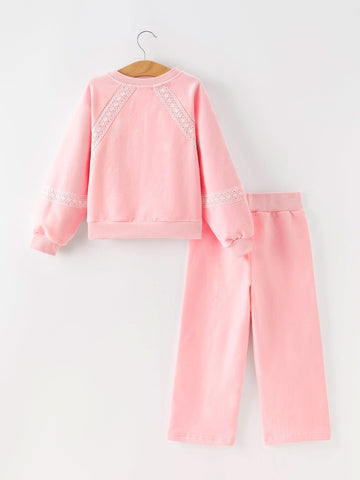 Christmas Tree Appliqué Girls Pink Sweatshirt And Pants Set -