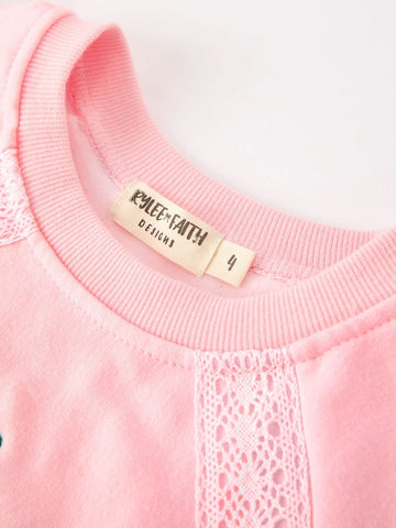 Christmas Tree Appliqué Girls Pink Sweatshirt And Pants Set -