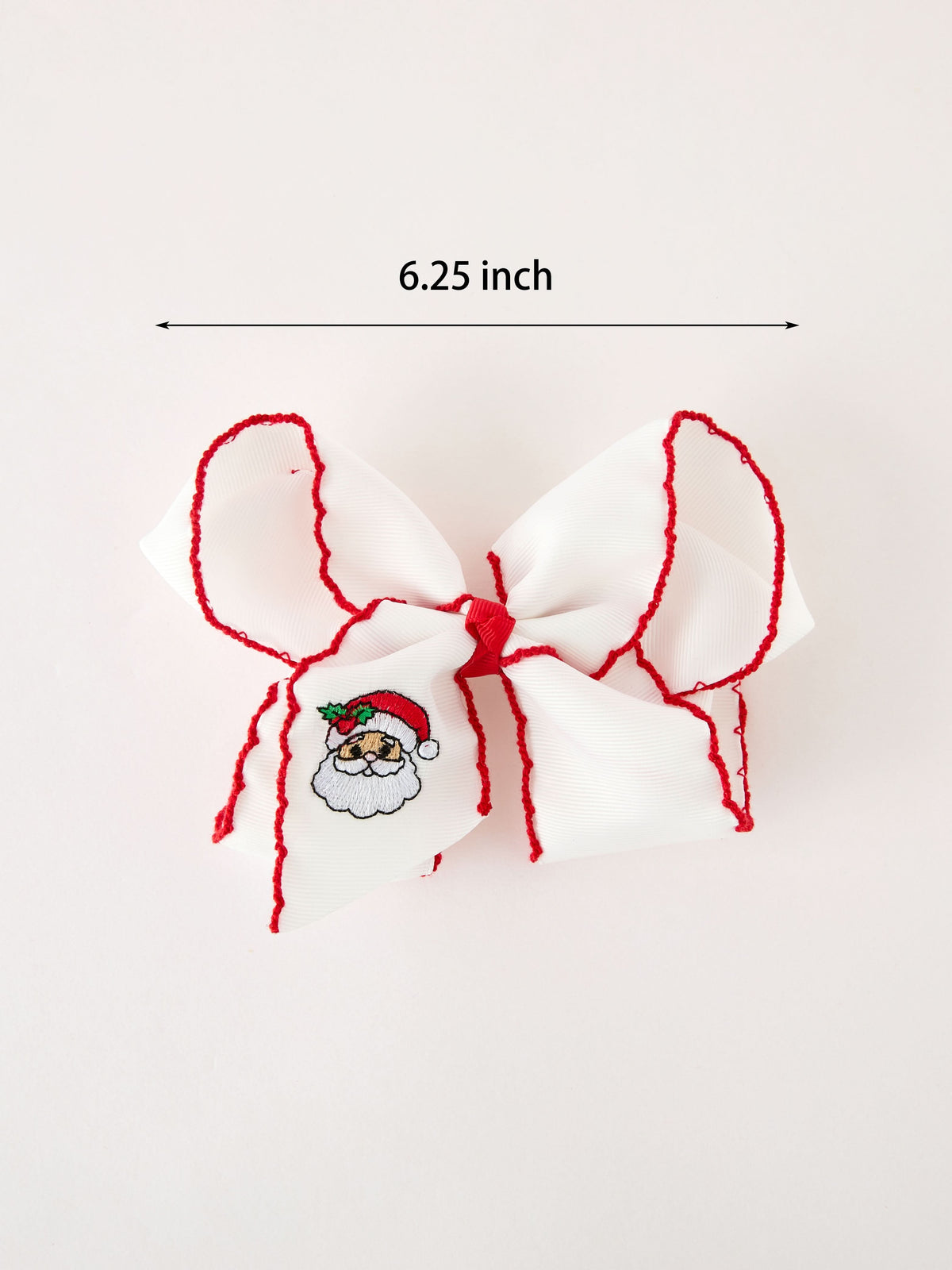 Girls' Christmas Santa Embroidered 6.25" Hair Bow – White/Pink - White