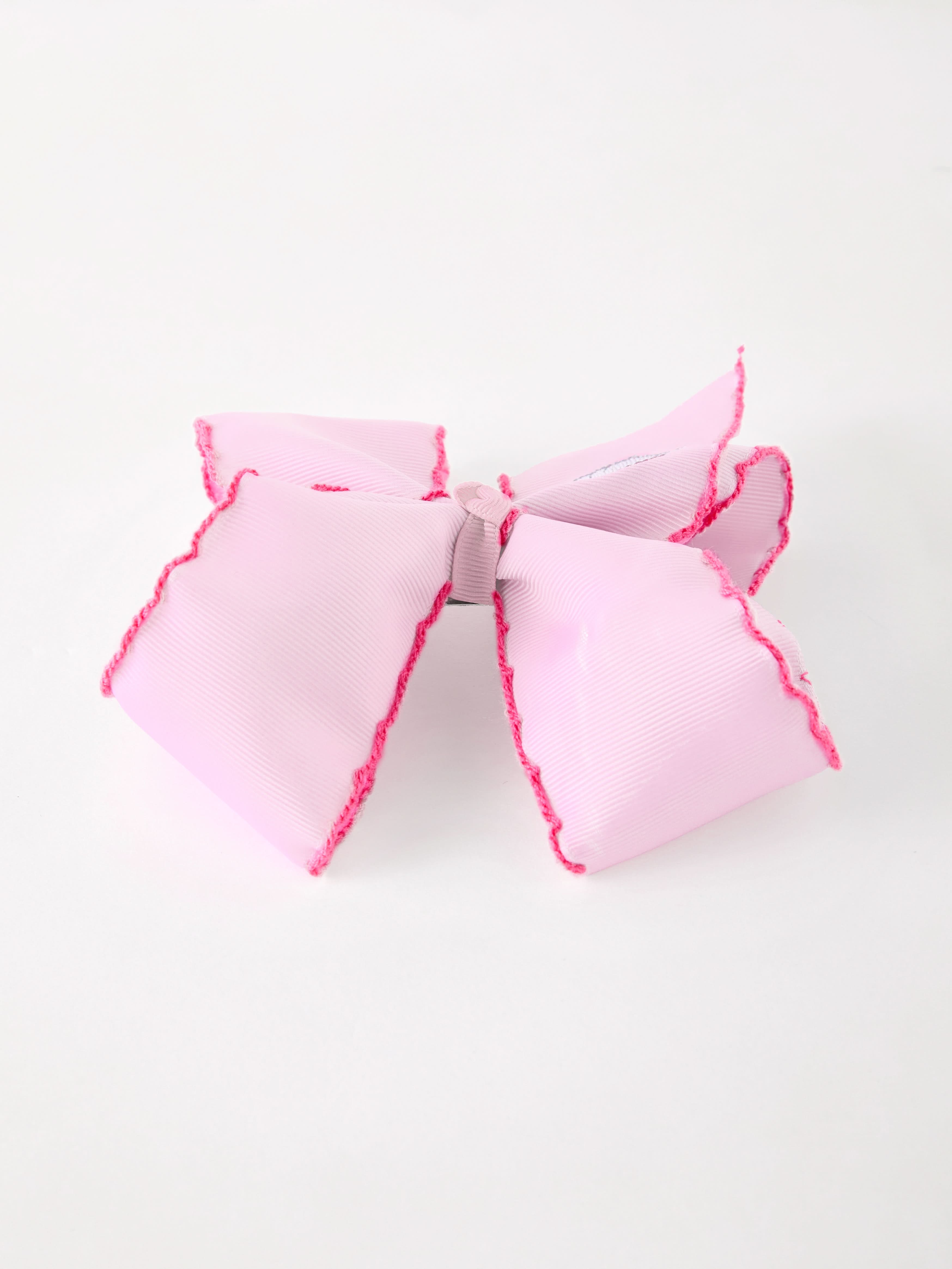 Girls' Christmas Santa Embroidered 6.25" Hair Bow – White/Pink -