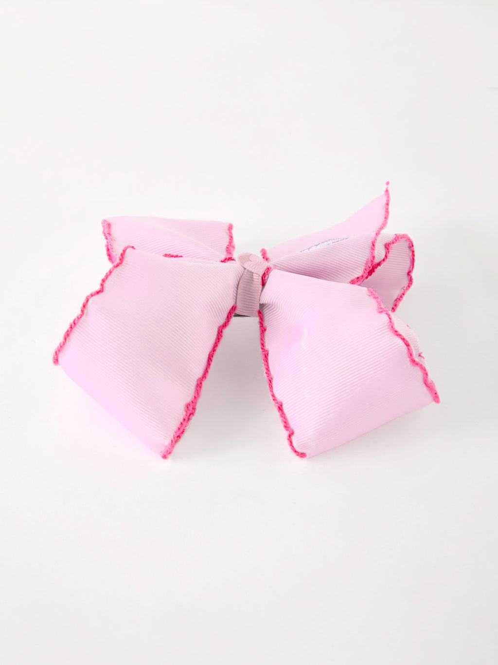 Girls' Christmas Santa Embroidered 6.25" Hair Bow – White/Pink -
