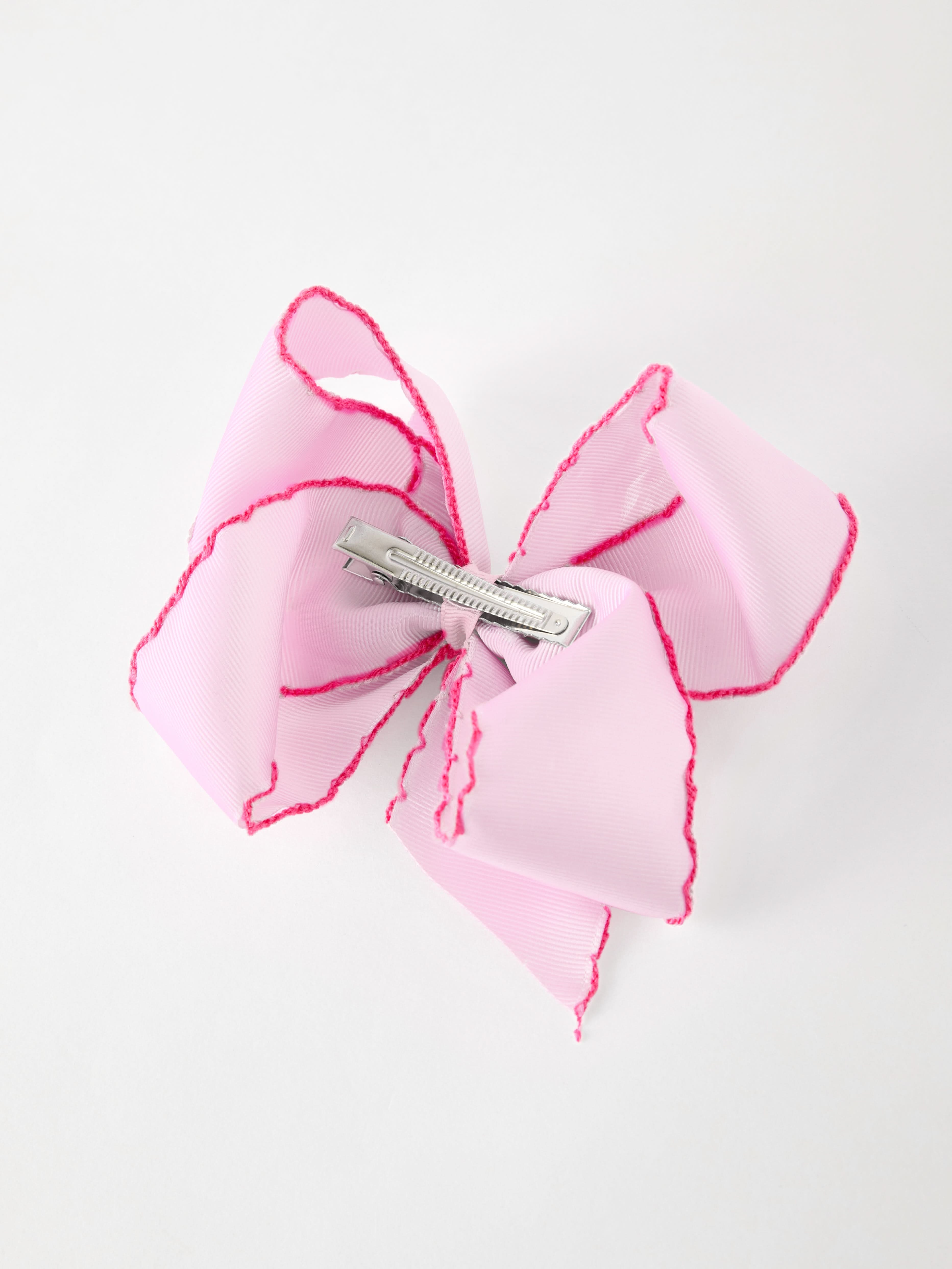 Girls' Christmas Santa Embroidered 6.25" Hair Bow – White/Pink -