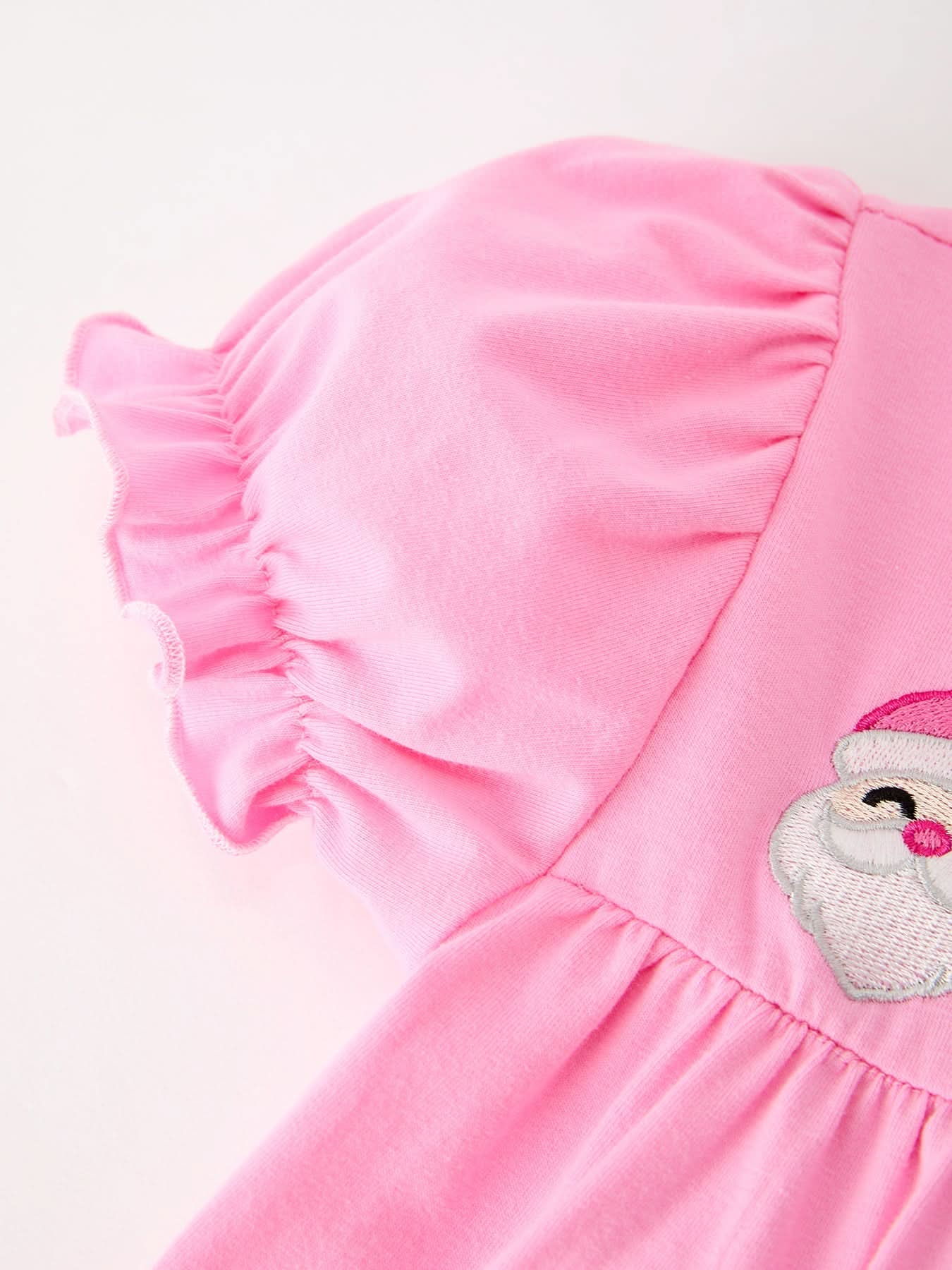 Christmas Santa Embroidery Girls Dress Ruffle Sleeve -