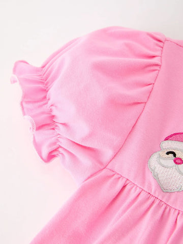 Christmas Santa Embroidery Girls Dress Ruffle Sleeve -