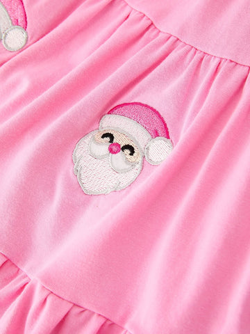 Christmas Santa Embroidery Girls Dress Ruffle Sleeve -