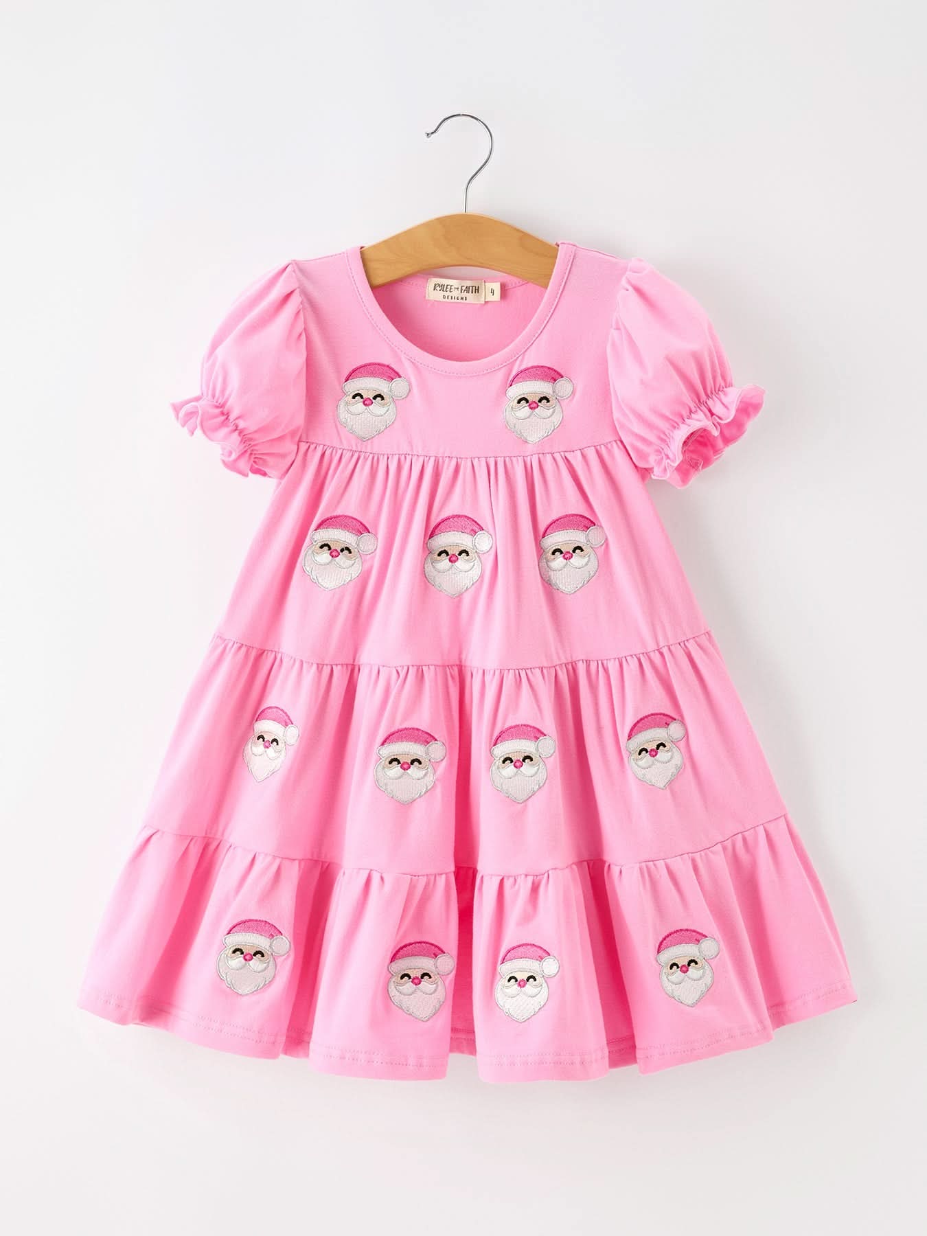 Christmas Santa Embroidery Girls Dress Ruffle Sleeve -