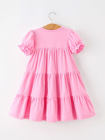 Christmas Santa Embroidery Girls Dress Ruffle Sleeve -