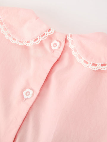Fall Girls Pink Floral Embroidered Smocked Peter Pan Collar Dress