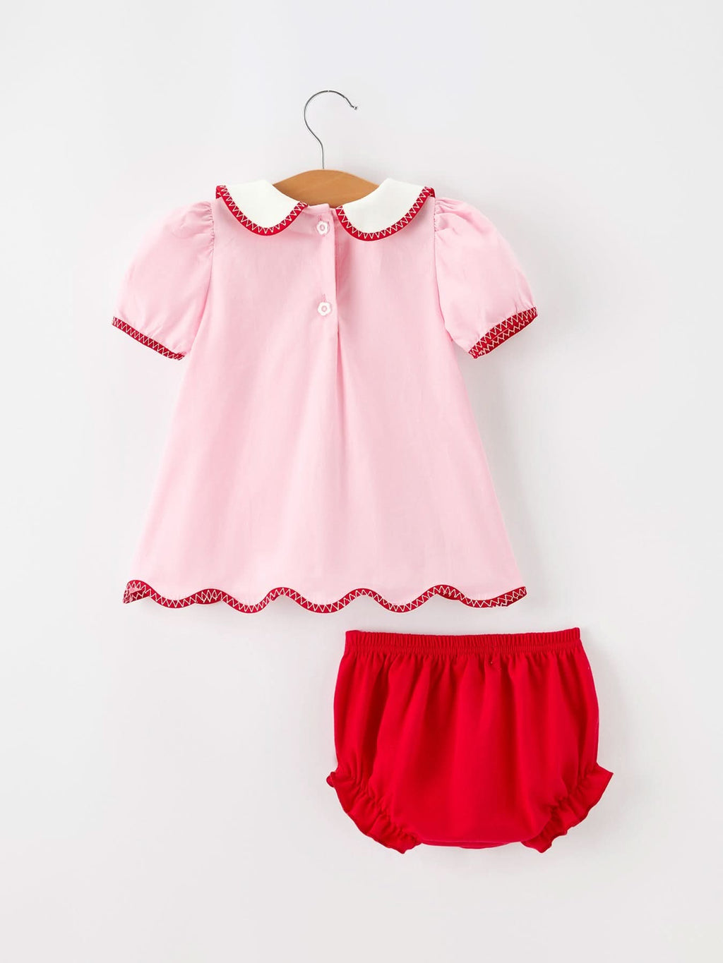 Christmas Girls Candy Cane Embroidered Top & Red Bloomer Set -