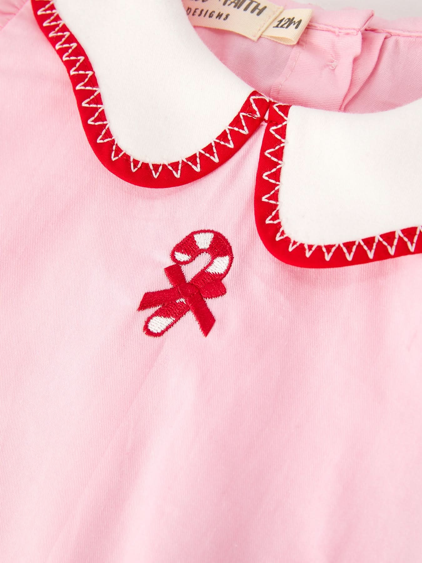 Christmas Girls Candy Cane Embroidered Top & Red Bloomer Set -
