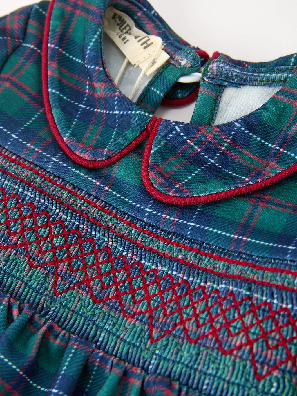 Christmas Baby Boys Plaid Smocked Peter Pan Collar Bubble Romper -