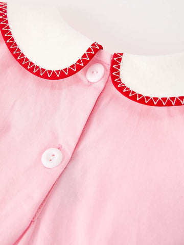 Christmas Girls Pink Candy Cane Embroidered Peter Pan Collar Dress -