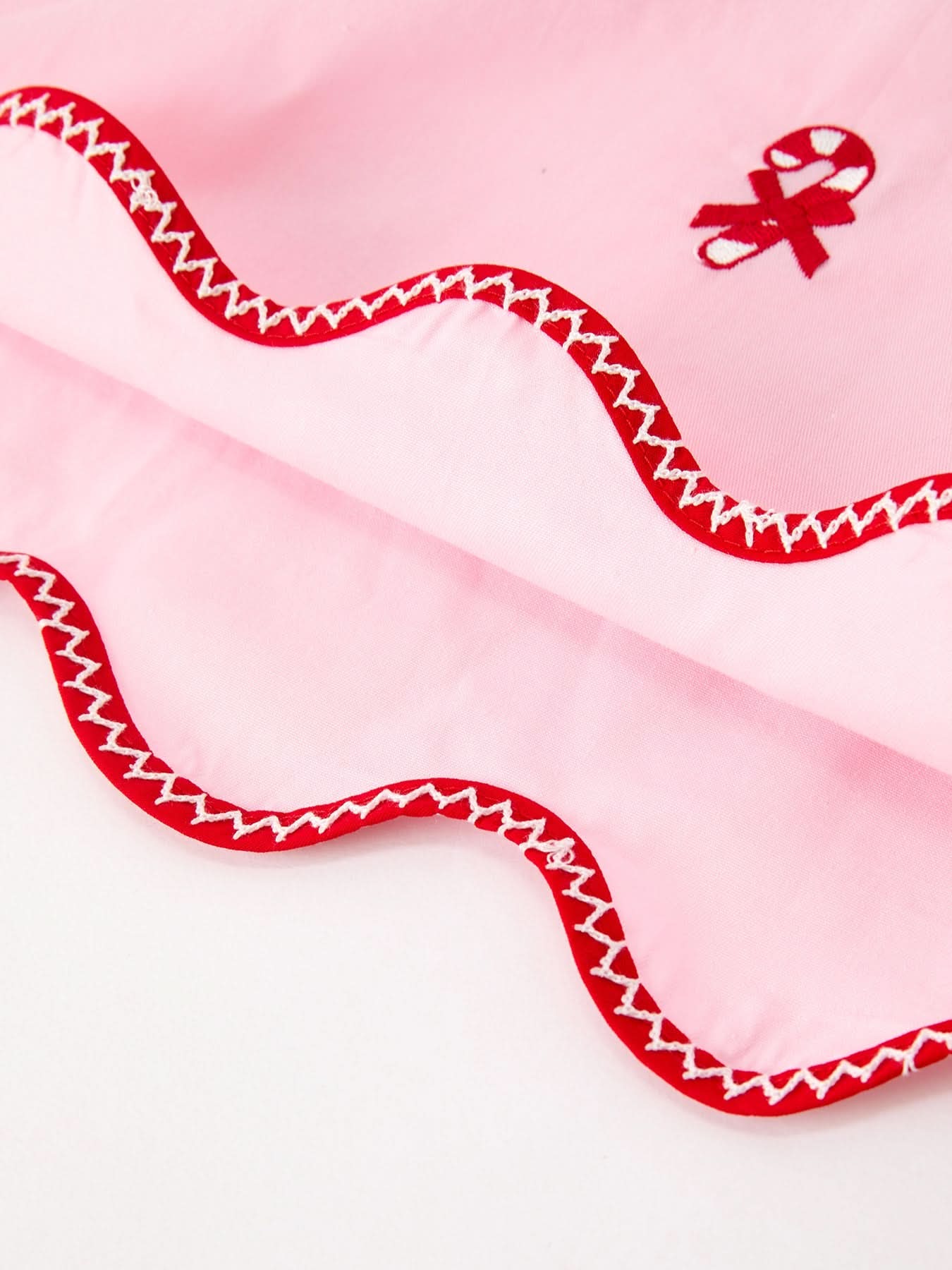 Christmas Girls Pink Candy Cane Embroidered Peter Pan Collar Dress -