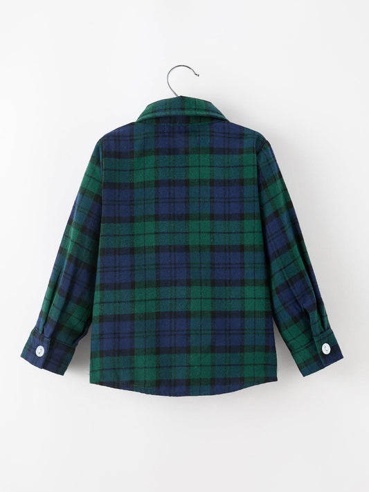 Christmas Boys Green & Navy Plaid Button Down Shirt -