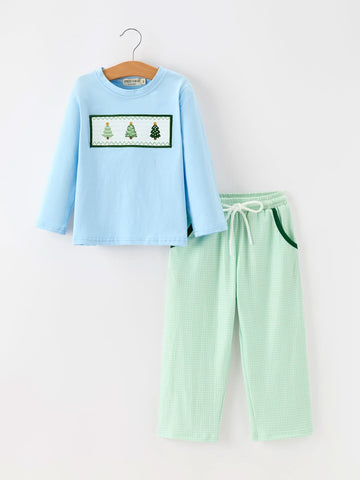 Christmas Boys Christmas Tree Embroidered Long Sleeve Top & Pants Set -