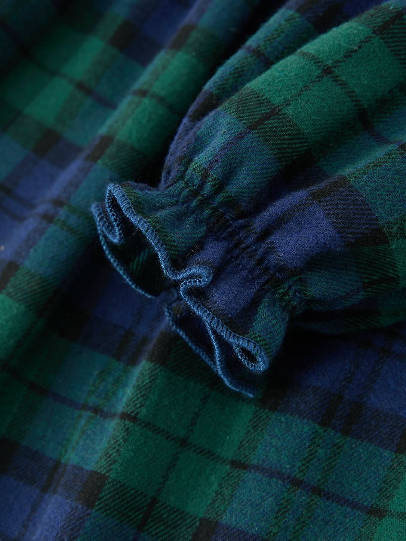 Christmas Girls Green & Navy Plaid Embroidered Collar Dress -
