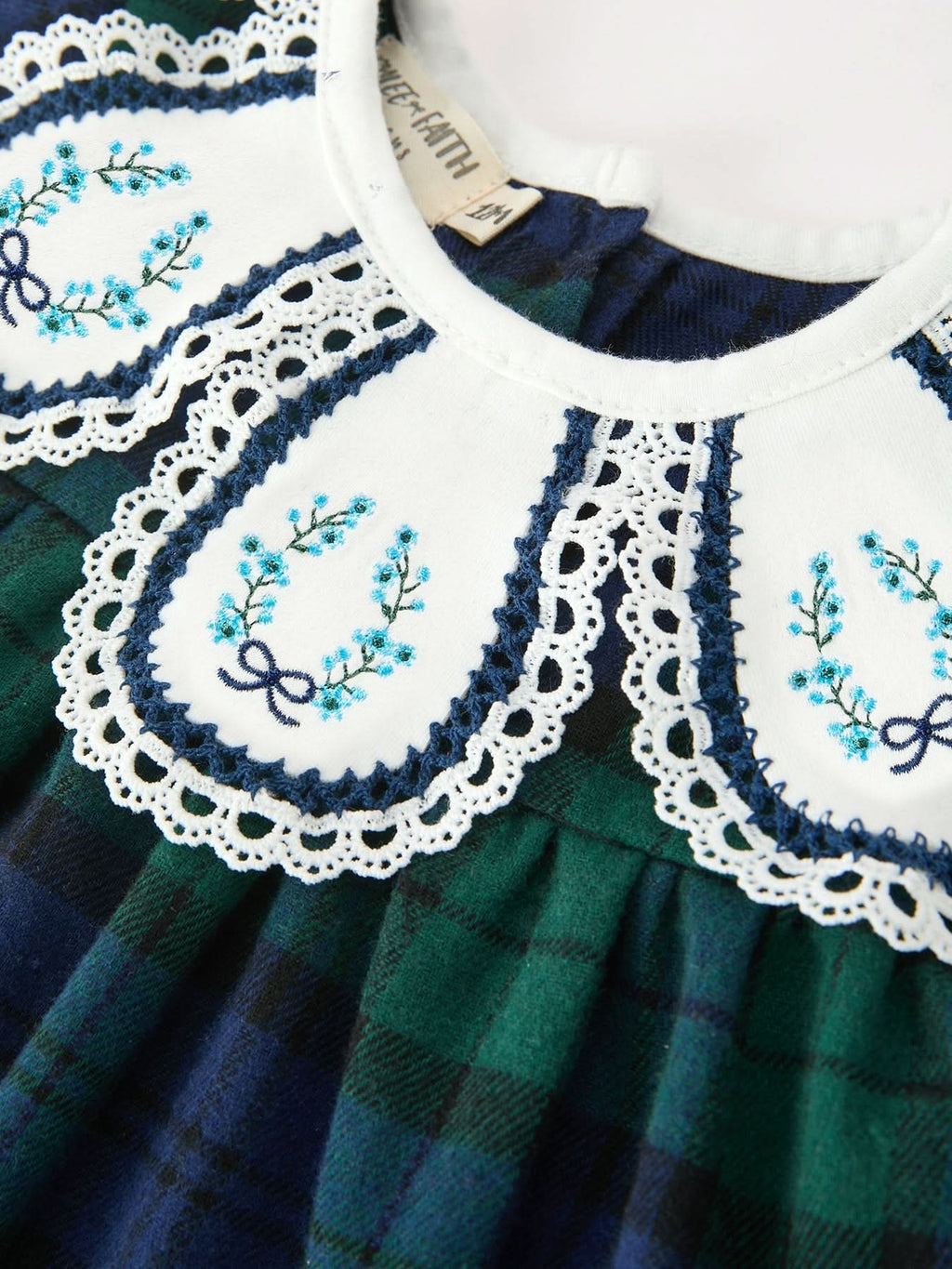 Christmas Girls Green & Navy Plaid Embroidered Bloomer Set -