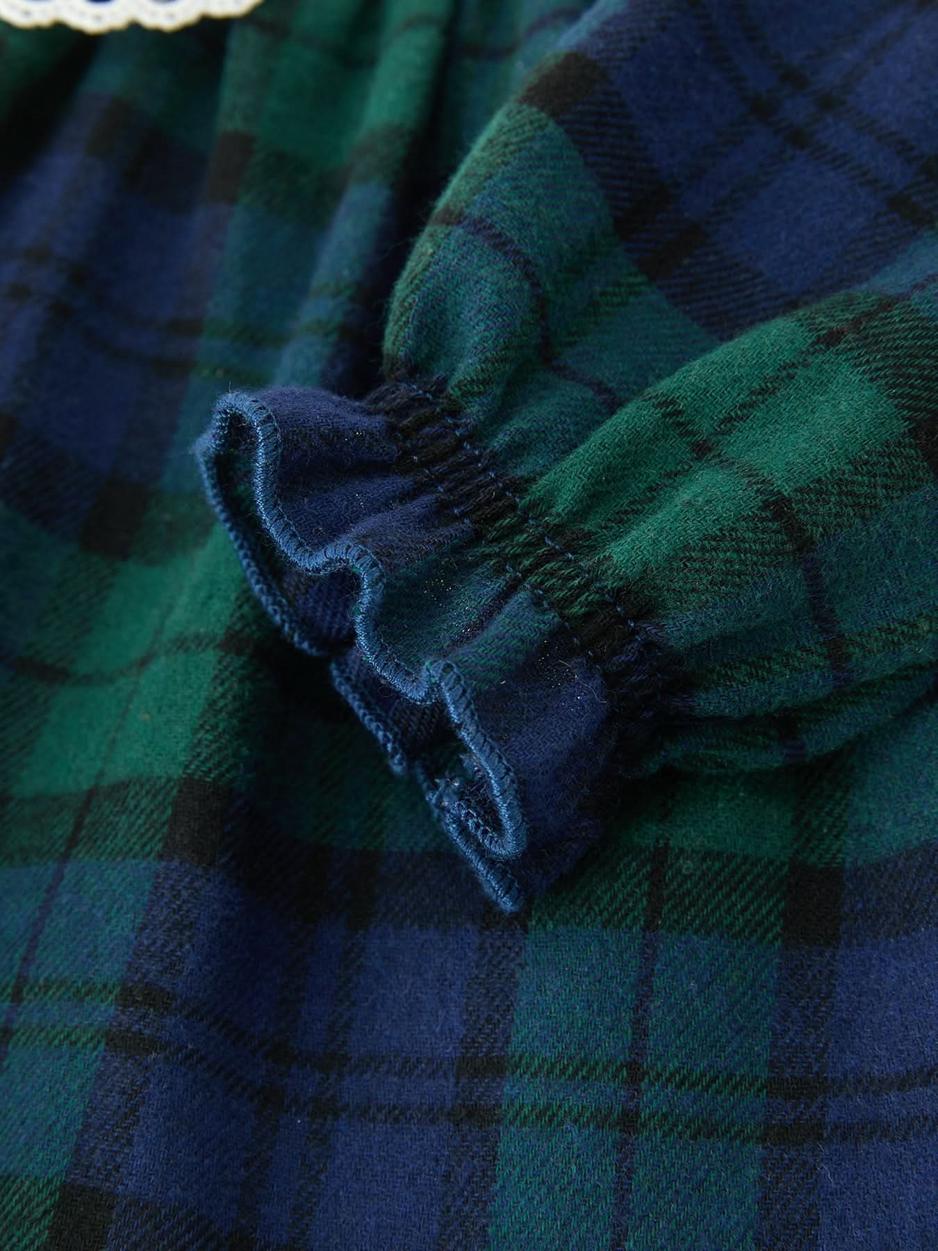 Christmas Girls Green & Navy Plaid Embroidered Bloomer Set -