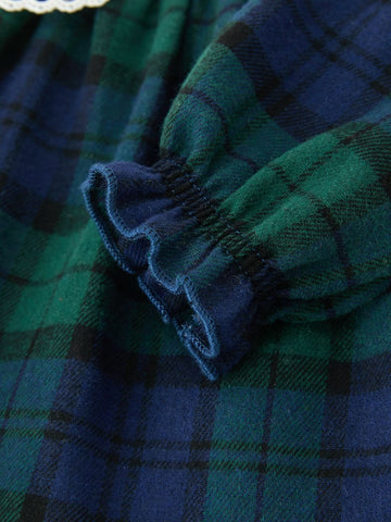 Christmas Girls Green & Navy Plaid Embroidered Bloomer Set -