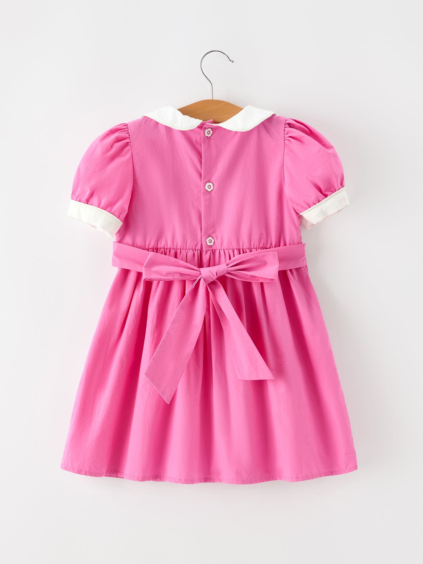 FALL Girls Hot Pink Floral Embroidered Smocked Dress