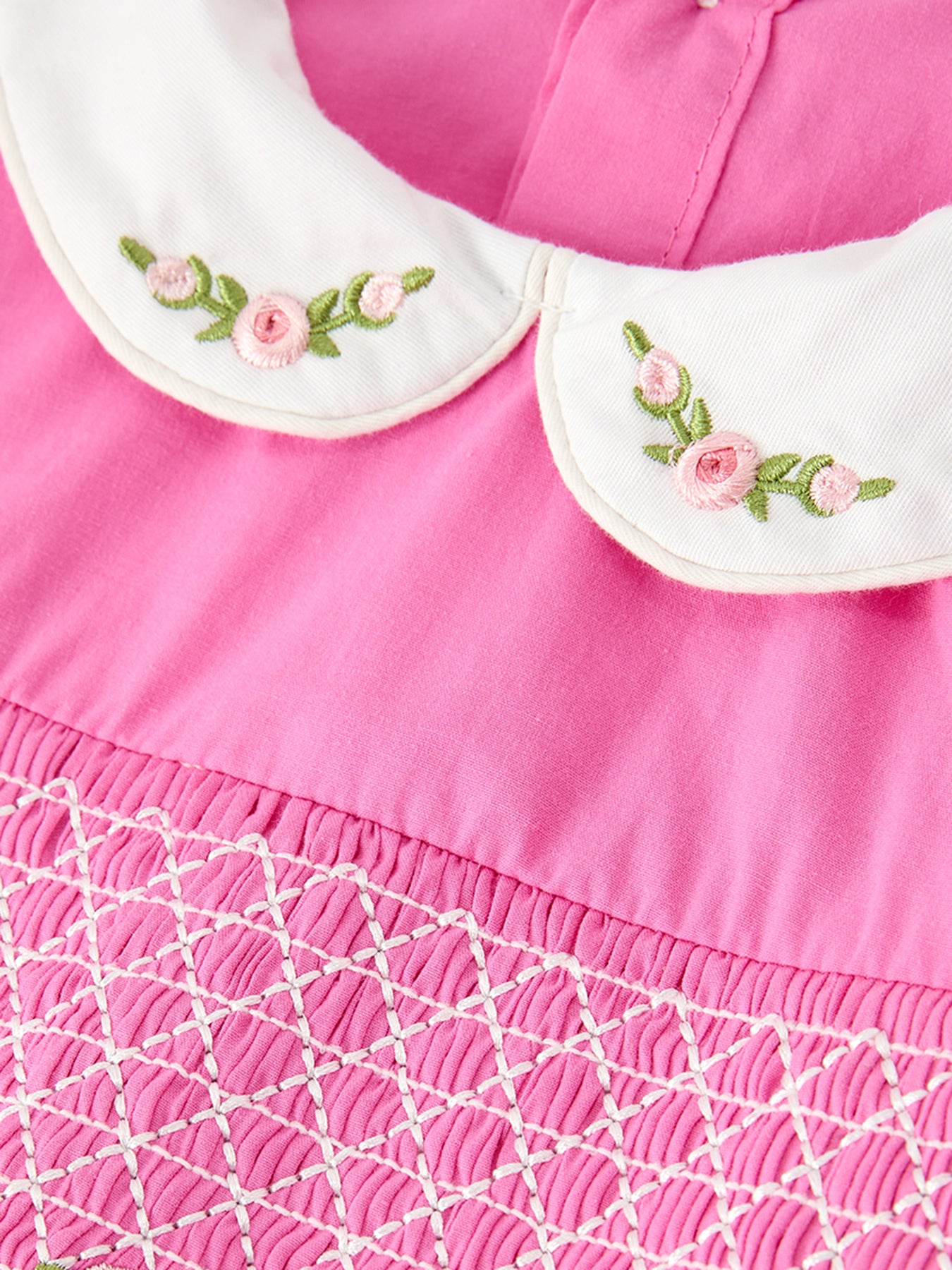 FALL Girls Hot Pink Floral Embroidered Smocked Dress