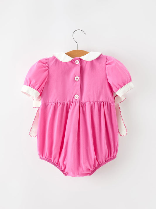 FALL Girls Hot Pink Floral Smocked Bow Bubble Romper -