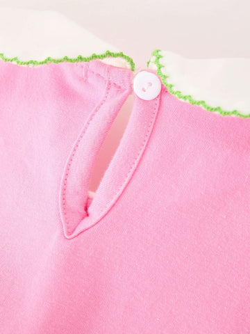 Girls Christmas Pink Bow & Christmas Tree Peter Pan Collar Dress -