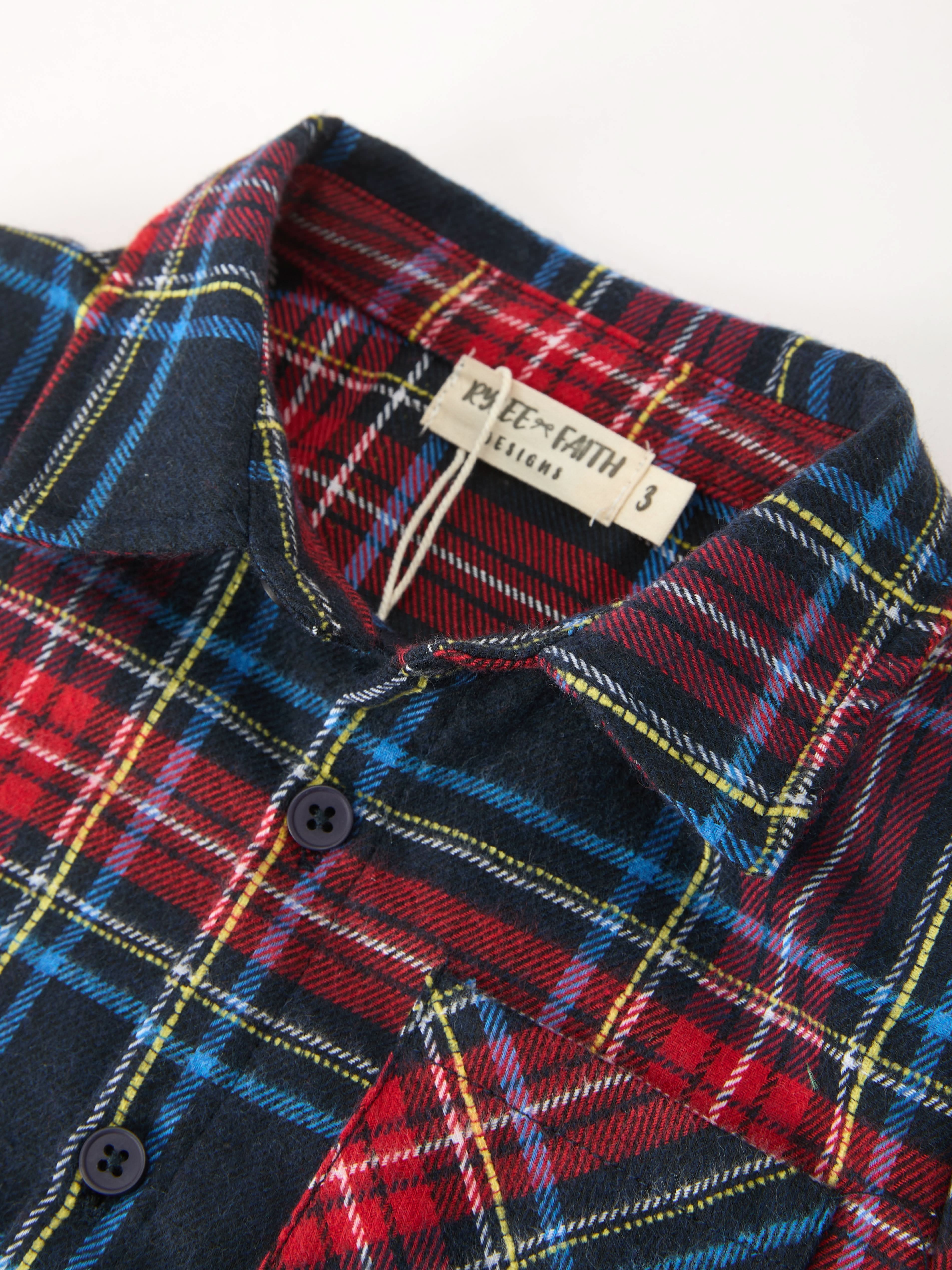 Christmas Boys Red Navy Plaid Button Down Shirt -