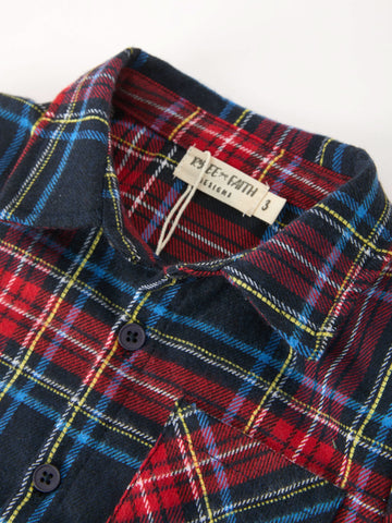 Christmas Boys Red Navy Plaid Button Down Shirt -