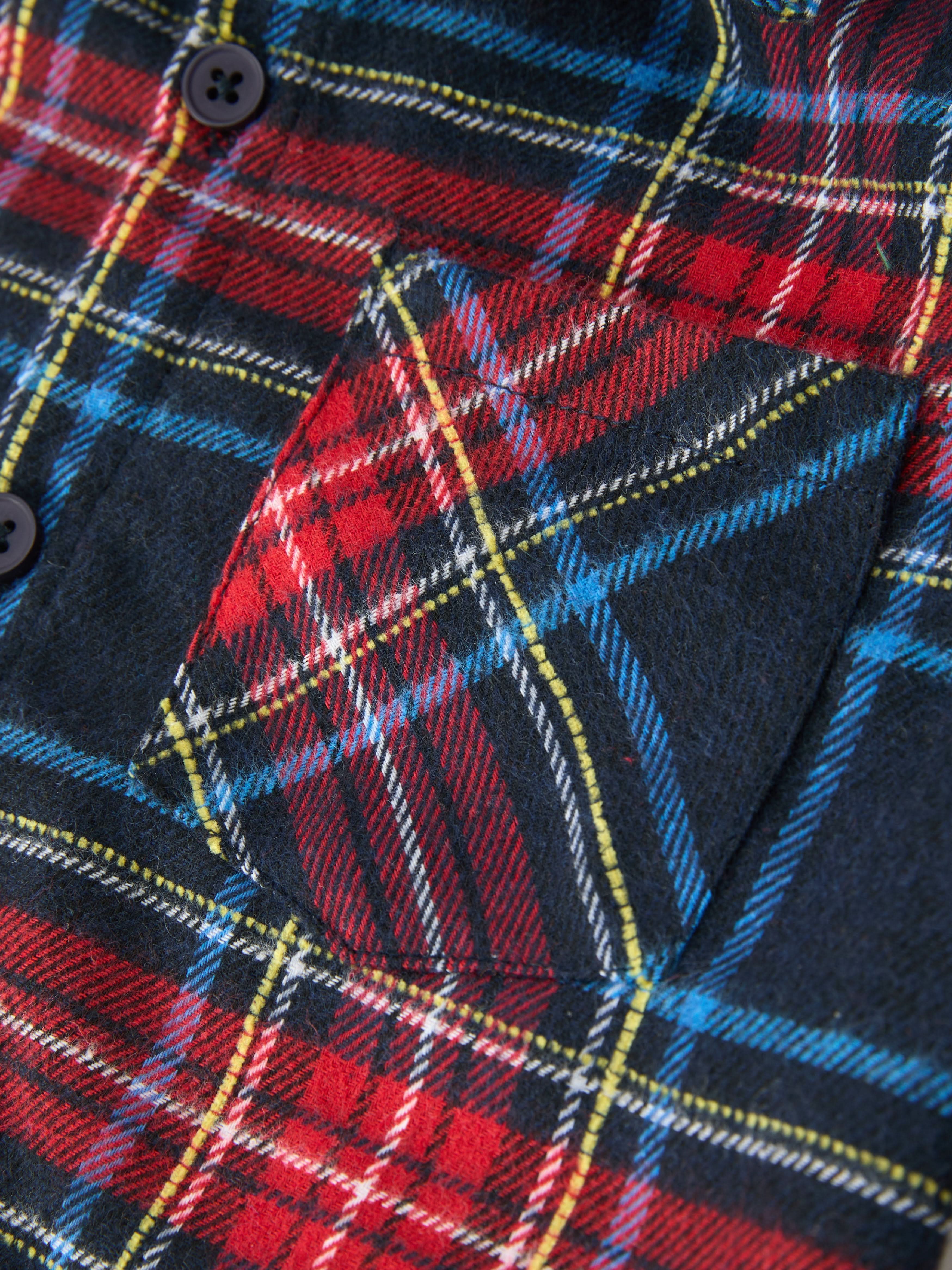 Christmas Boys Red Navy Plaid Button Down Shirt -