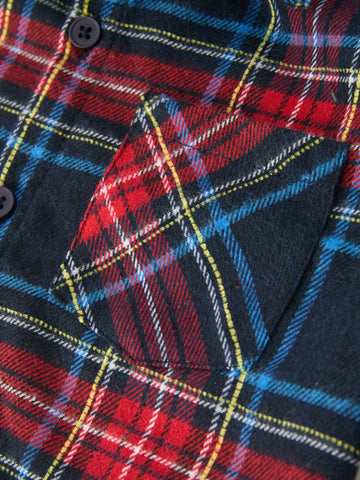 Christmas Boys Red Navy Plaid Button Down Shirt -