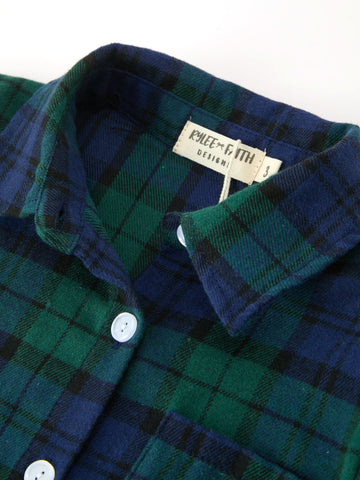 Christmas Boys Green & Navy Plaid Button Down Shirt -