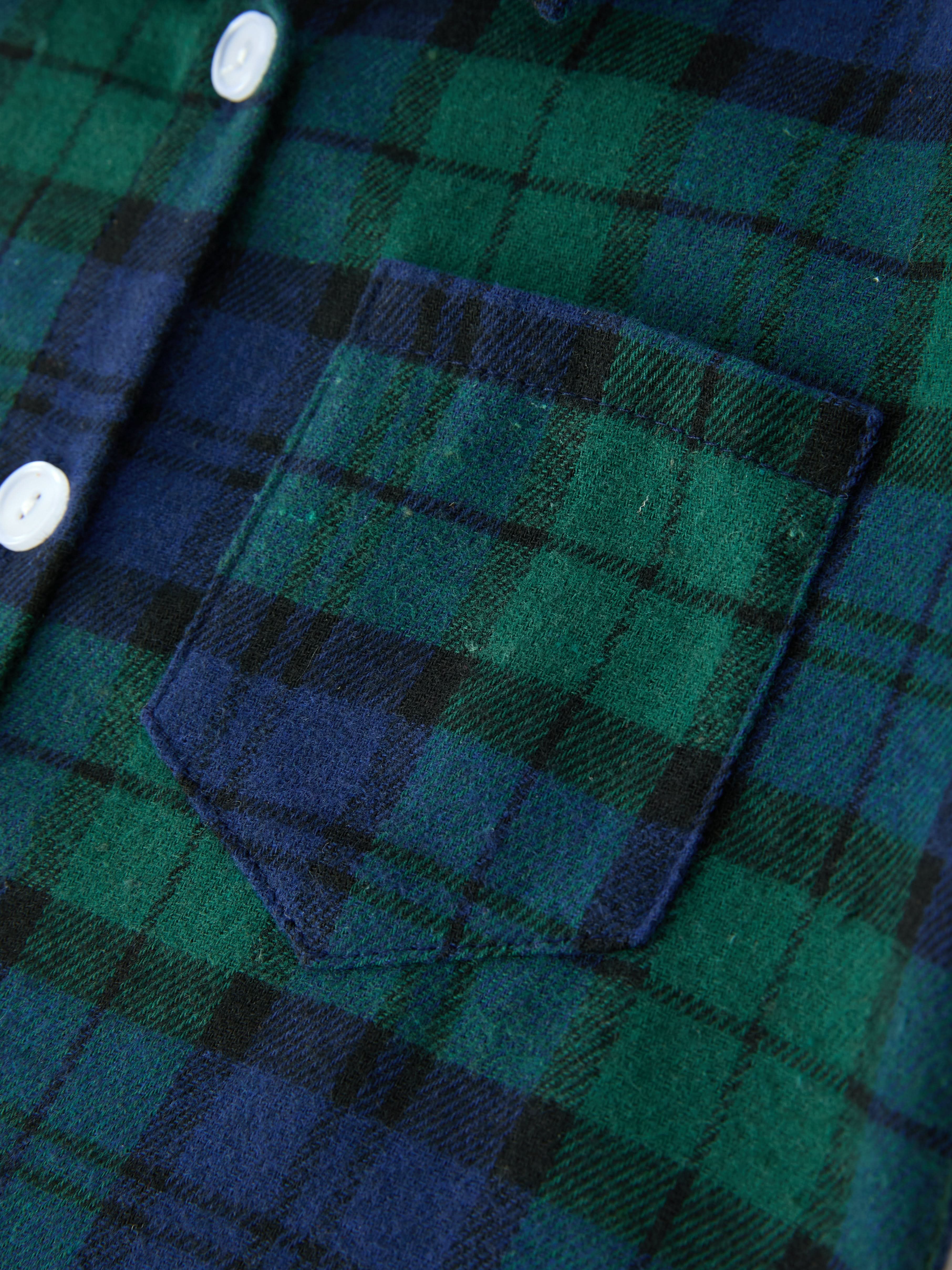 Christmas Boys Green & Navy Plaid Button Down Shirt -