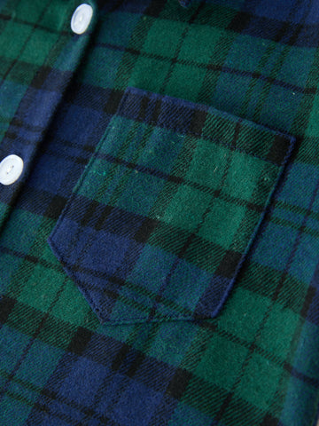 Christmas Boys Green & Navy Plaid Button Down Shirt -