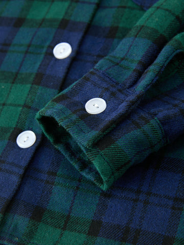 Christmas Boys Green & Navy Plaid Button Down Shirt -