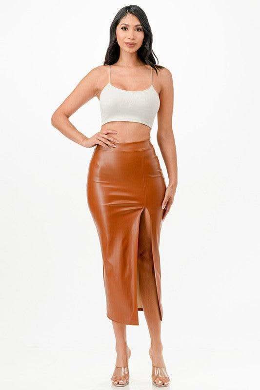 LA SCALA Long PU leather Pencil Skirt - SwagglyLife Home & Fashion