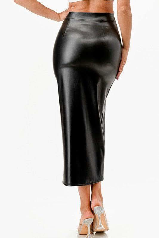 LA SCALA Long PU leather Pencil Skirt - SwagglyLife Home & Fashion