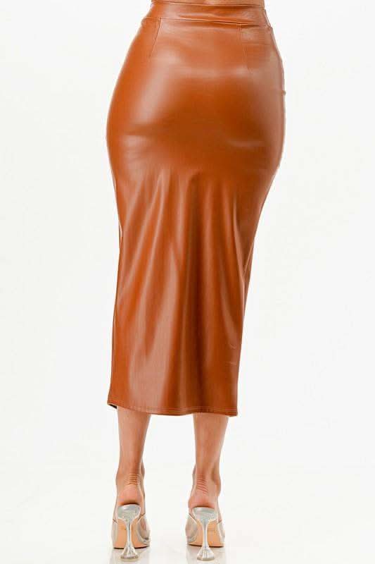 LA SCALA Long PU leather Pencil Skirt - SwagglyLife Home & Fashion