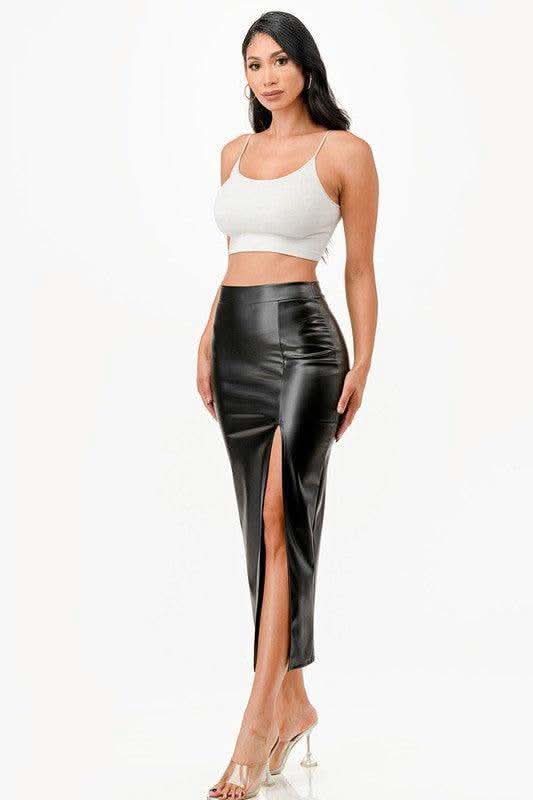 LA SCALA Long PU leather Pencil Skirt - SwagglyLife Home & Fashion