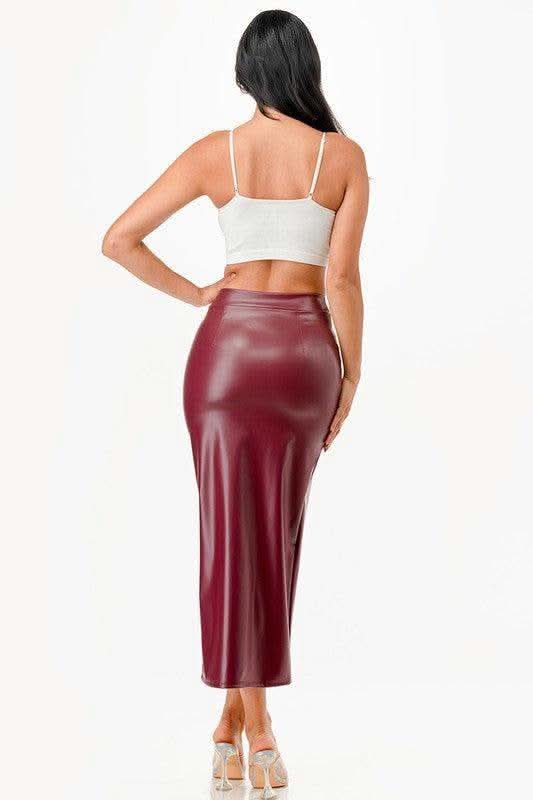 LA SCALA Long PU leather Pencil Skirt - SwagglyLife Home & Fashion