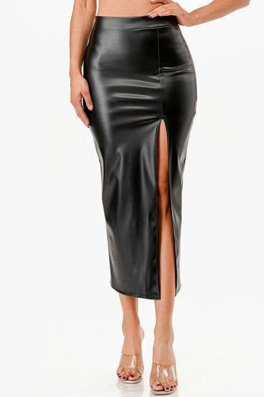 LA SCALA Long PU leather Pencil Skirt - SwagglyLife Home & Fashion