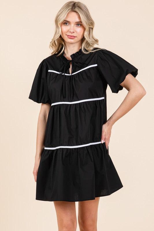 GeeGee Piping Detailed Babydoll Mini Dress
