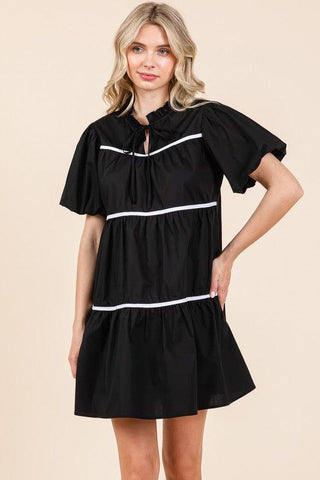 GeeGee Piping Detailed Babydoll Mini Dress