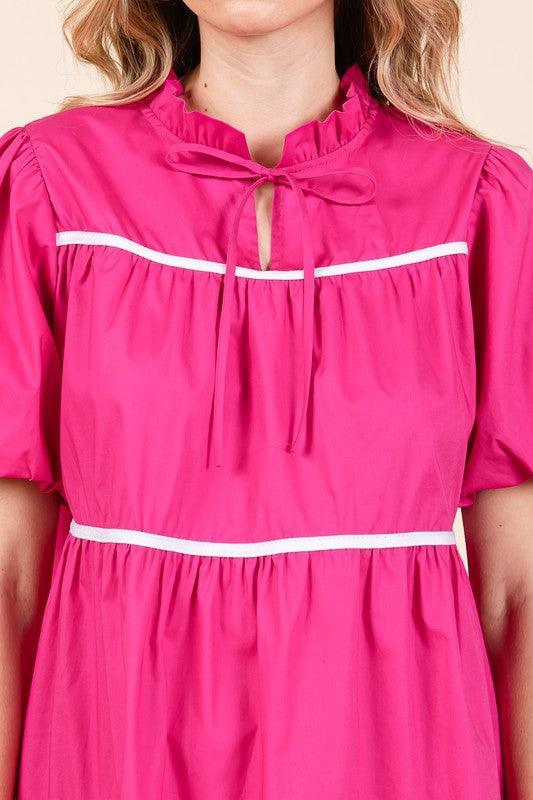 GeeGee Piping Detailed Babydoll Mini Dress