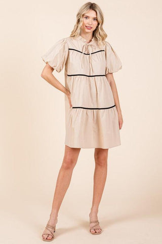 GeeGee Piping Detailed Babydoll Mini Dress