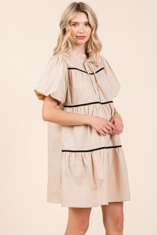 GeeGee Piping Detailed Babydoll Mini Dress