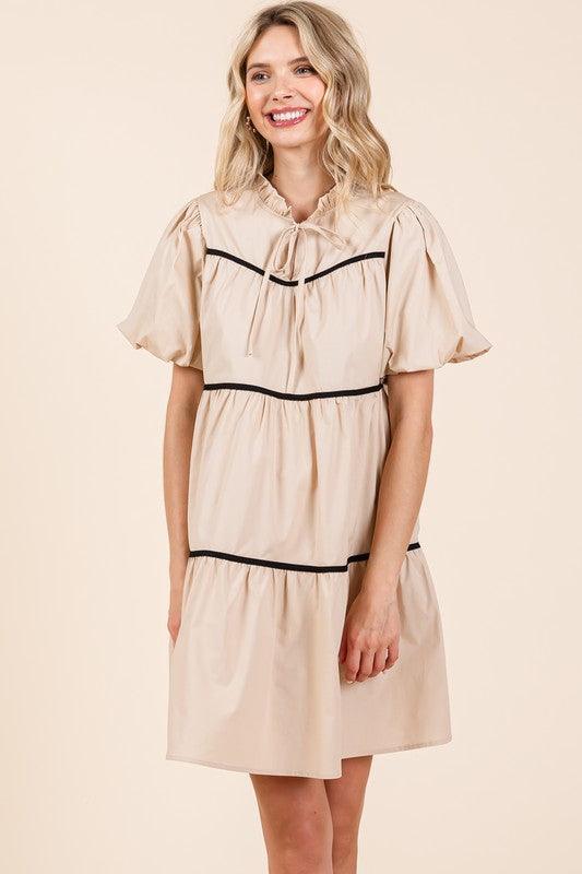 GeeGee Piping Detailed Babydoll Mini Dress