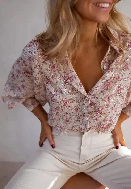 Printed Collared Neck Long Sleeve Shirt - SwagglyLife Home & Fashion