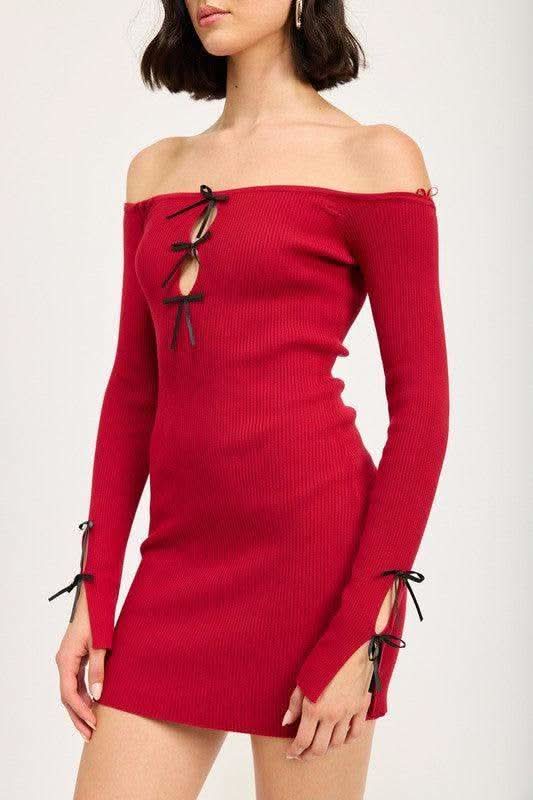 Emory Park Off Shoulder Bodycon Dress with Bow Detail in - Dresses photo
