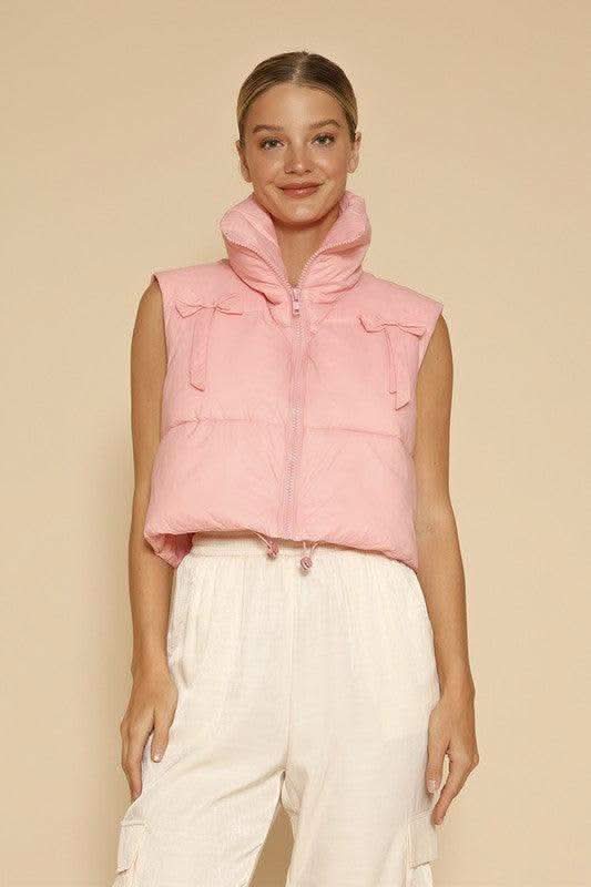 Bow Cropped Puffer Vest in - Vests photo